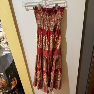 She Scool Red and Cream Strapless Dress/Maxi Skirt